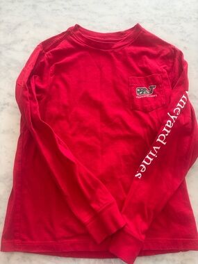 Vineyard Vines Kids Red Long-Sleeve Pocket Tee with Sleeve Logo